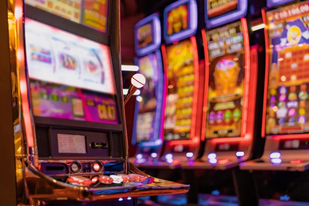 close up background of slot machine in casino club